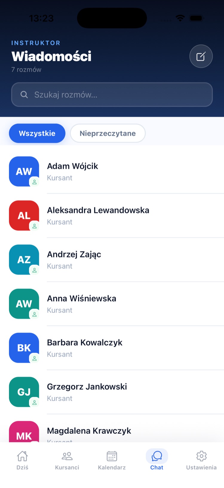 Chat — komunikacja instruktora z kursantami